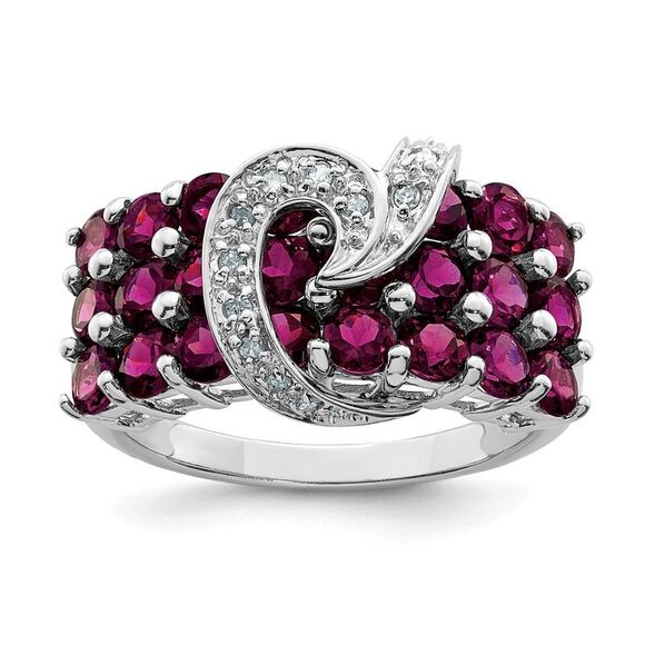 Kazi Luxury Sterling Silver Rhodium-plated Rhodolite Garnet & Diamond Ring